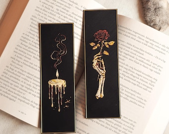 Gothic Bookmarks Set – Candle & Skeleton Rose – 3D Printed