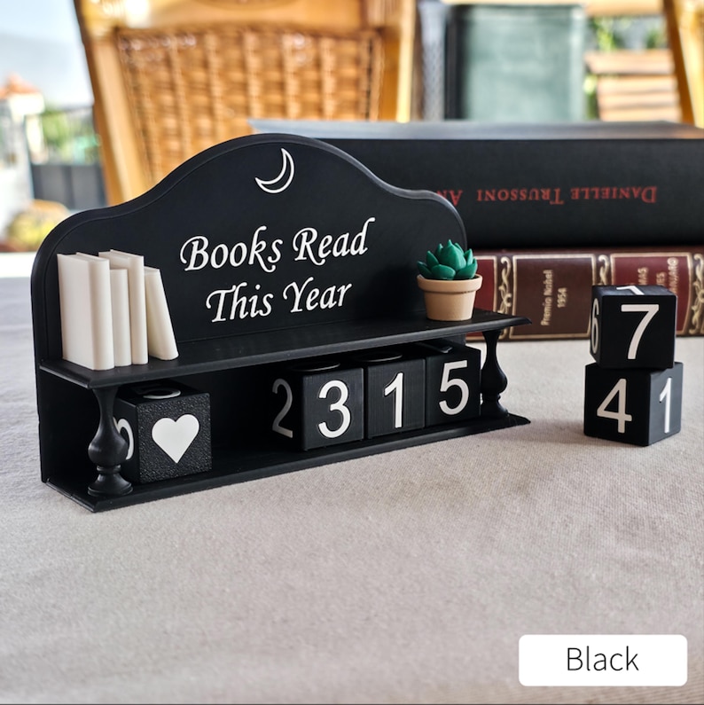 Book Counter - 3D Printed Reading Tracker - Books Read This Year Black