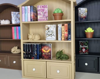 Mini Bookshelf with Mini Books and Accessories | Tiny Library Set | Miniature Shelf Decor
