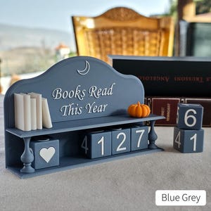 Book Counter - 3D Printed Reading Tracker - Books Read This Year Blue Grey