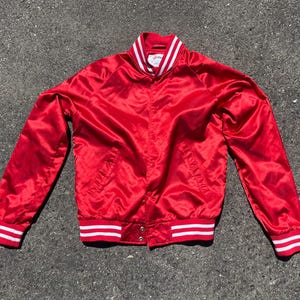 Vintage Satin Baseball Jacket: 1980s Red Bomber - Size Medium
