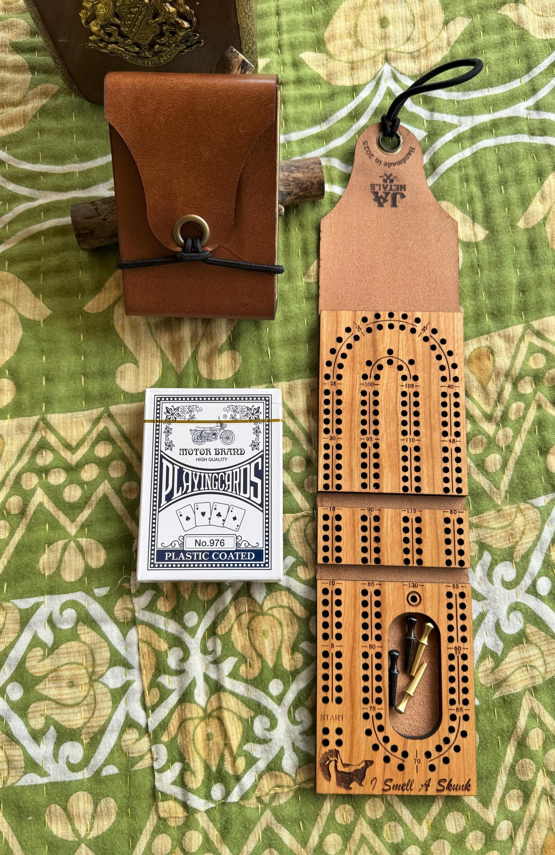 Rover - Handmade Folding Travel Cribbage Board,leather,once around,Handcrafted,wood,game,bar game,cottage,cabin,trailer,camping,camper