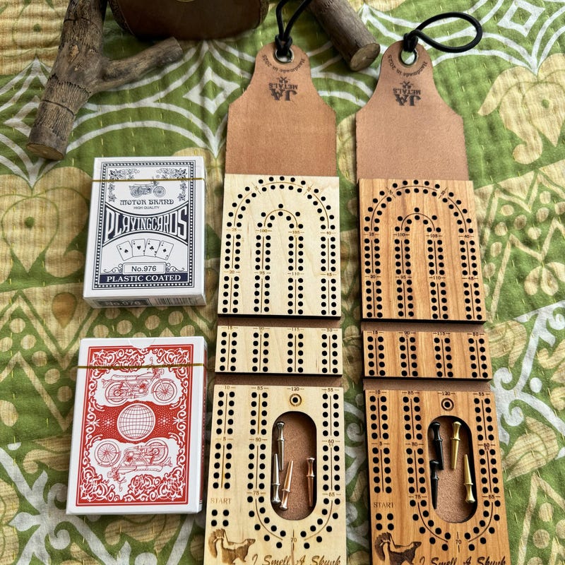 Rover - Handmade Folding Travel Cribbage Board,leather,once around,Handcrafted,wood,game,bar game,cottage,cabin,trailer,camping,camper