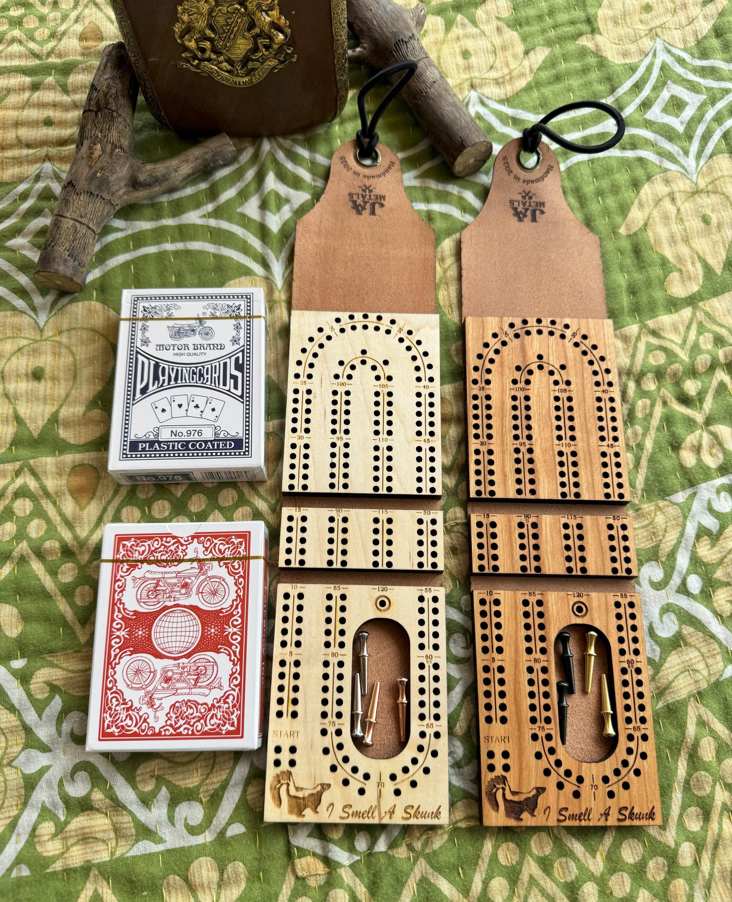 Rover - Handmade Folding Travel Cribbage Board,leather,once around,Handcrafted,wood,game,bar game,cottage,cabin,trailer,camping,camper