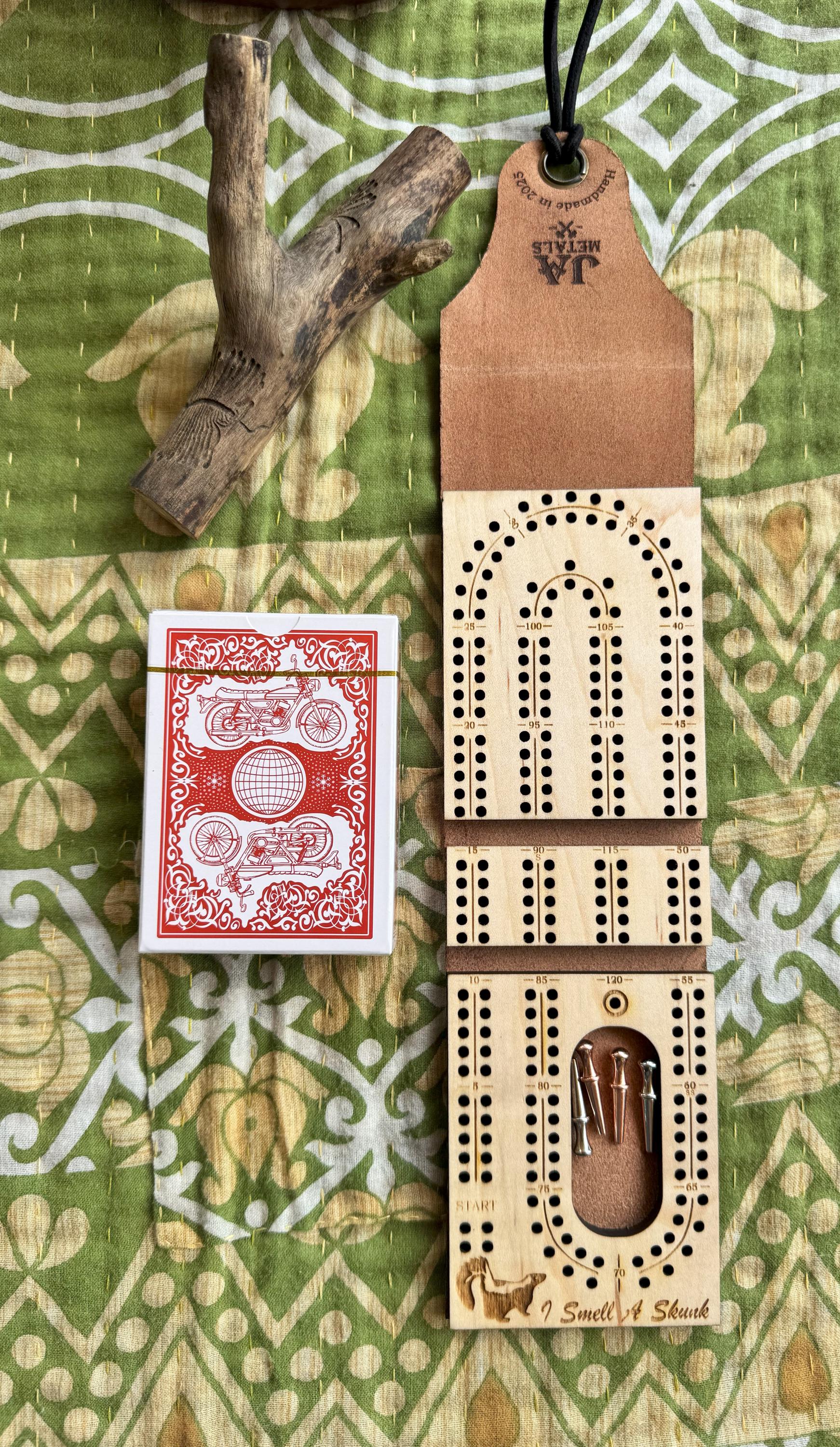 Rover - Handmade Folding Travel Cribbage Board,leather,once around,Handcrafted,wood,game,bar game,cottage,cabin,trailer,camping,camper