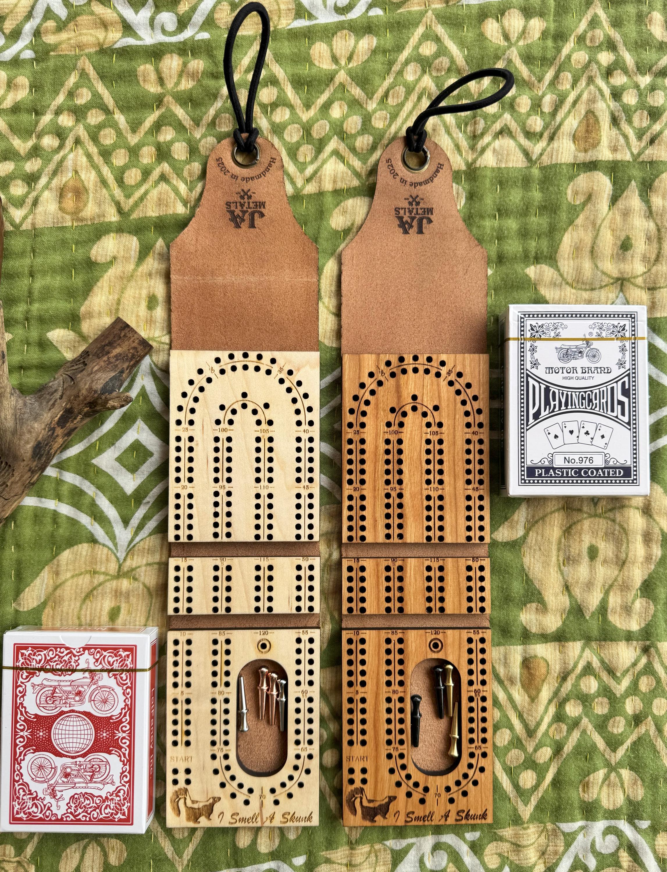 Rover - Handmade Folding Travel Cribbage Board,leather,once around,Handcrafted,wood,game,bar game,cottage,cabin,trailer,camping,camper