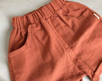 Kids Linen Shorts: Handmade Toddler Summer Bottoms with Pockets - Boys short pants