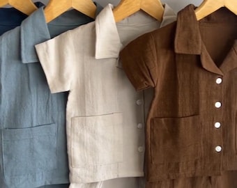 Conjunto retro de dos piezas de verano para niño pequeño con ropa de lino y algodón