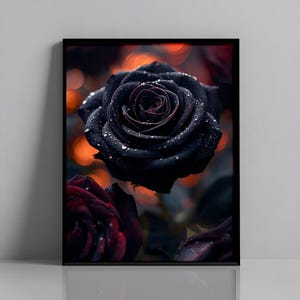 Black Rose Print, Moody Floral Wall Art, Gothic Rose Poster, Dark Botanical Decor, Printable Art, Instant Download, Gift for her