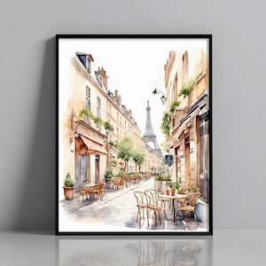 Paris Cafe Watercolor Print: Vintage French Street Scene (Digital Download)