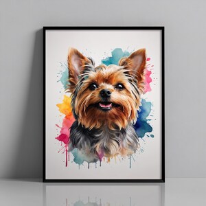 Colorful Watercolor Yorkshire Terrier Print: Yorkie Portrait Art (Digital Download)