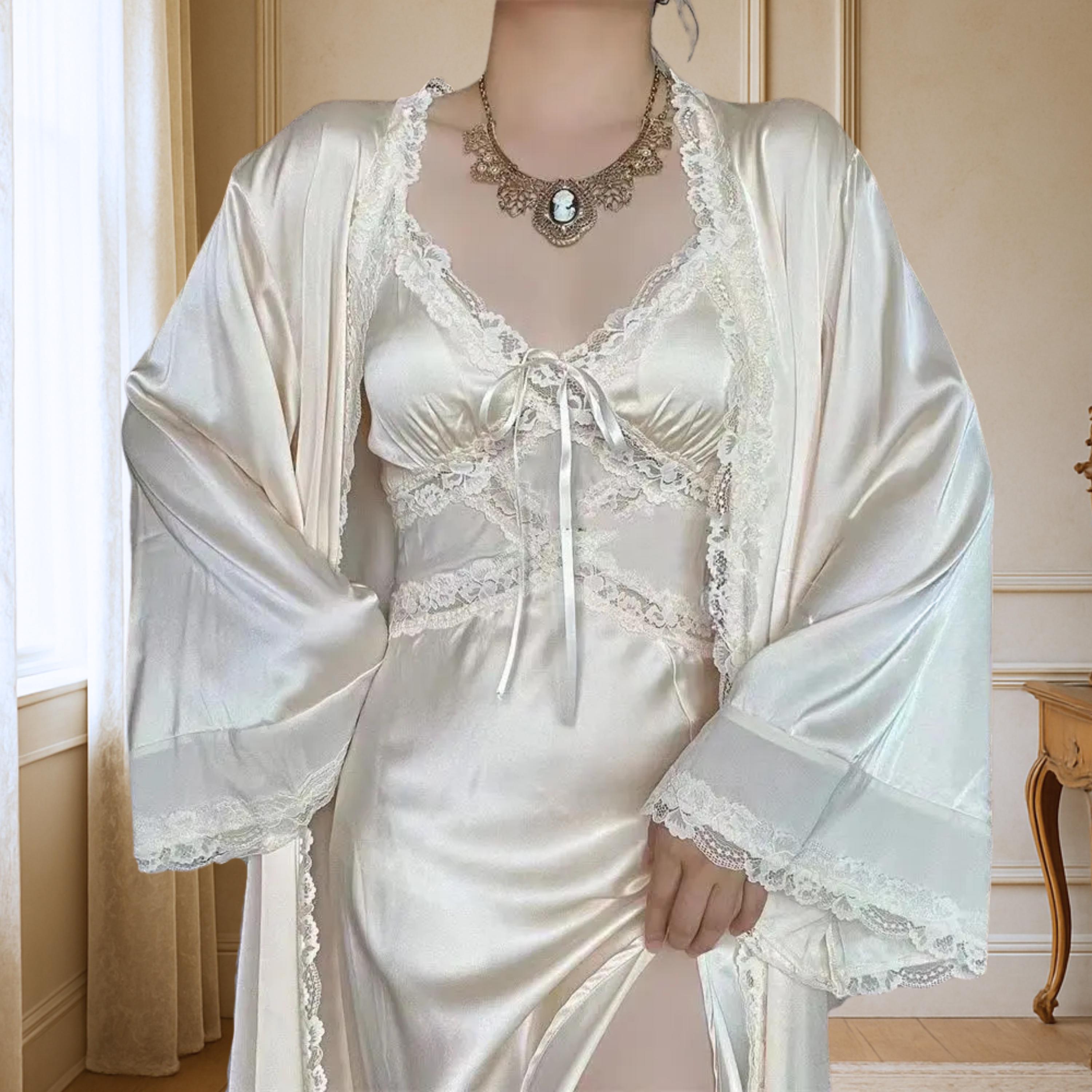 Silk Robes Vintage Silk Nightgown Elegant Cherry Print Women's