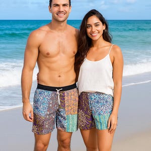 Kanth Pants 2 pcs | Indian patchwork Pant | Handmade Night Wear comfort Men&#39;s Women Shorts | Boho Unisex Hippie Handmade Comfort Fit Summer