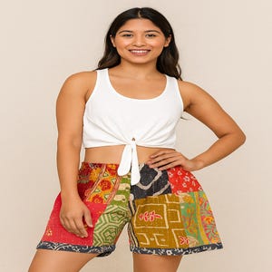 Kantha Pants  Beach Wear Shorts Old vintage handmade Pure Cotton kantha stitch Patchwork Pant Short Night Wear Unisex Comfort Fit Shorts