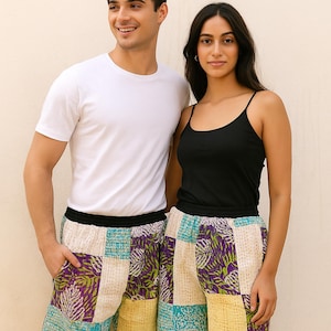 Kantha Pants 2 Pcs Shorts Kantha Pants Beach Wear Old Saree vintage Pant handmade Cotton Patchwork Trouser Night Wear Unisex Comfort Fit