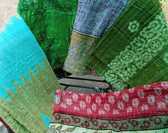 Edredón Kantha vintage, manta Kantha de algodón hecha a mano, colcha Kantha india, manta bohemia reversible, edredones Gudri, ropa de cama bohemia