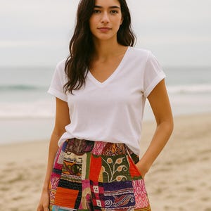 Kantha Pants Vintage Beach Wear Shorts Cotton Patchwork Kantha Shorts Indian Handmade Canta Night Wear Comfort Fit Unisex Shorts Men Women