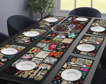 Rustic Boho Patchwork Table Runner Cotton Handmade Vintage Khambadiya Dining Table Cover Unique Gift Kitchen Decor Placemat & runner Set