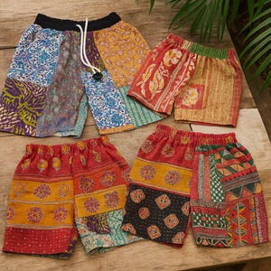 Kantha Pants Bohemian Summer Shorts Cotton Daily Wear Beach Indian Patchwork Unisex Pant Vintage Comfort Fit Kantha Short Lot 5 Assorted