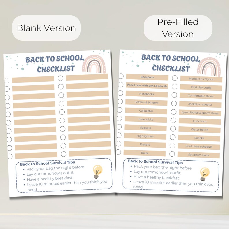 Back to School Checklist Printable + Canva Template , Pre-filled ...