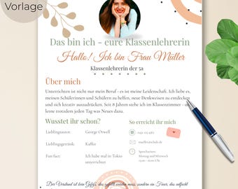 Teacher Profile Template Boho – A4 Canva Template – Teacher introduction for back to school, parents’ evening, classroom & school start