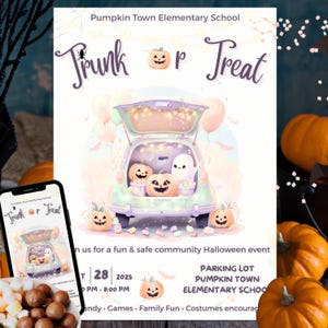 Trunk or Treat Invitation Template | Editable Halloween School Event Flyer | Cute Ghost Car Party Invite | Digital Download