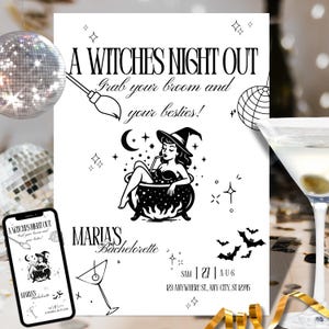 Halloween Witches Night Out Invitation – Editable Canva Template | Animated Video & Printable 5x7 Bachelorette Invite