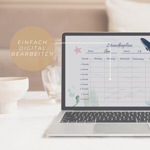 May include: A laptop displaying a digital planner with the text "Stundenplan" and the name "Luca". The screen shows a schedule with columns for each day of the week. The text "EINFACH DIGITAL BEARBEITEN" is also visible.