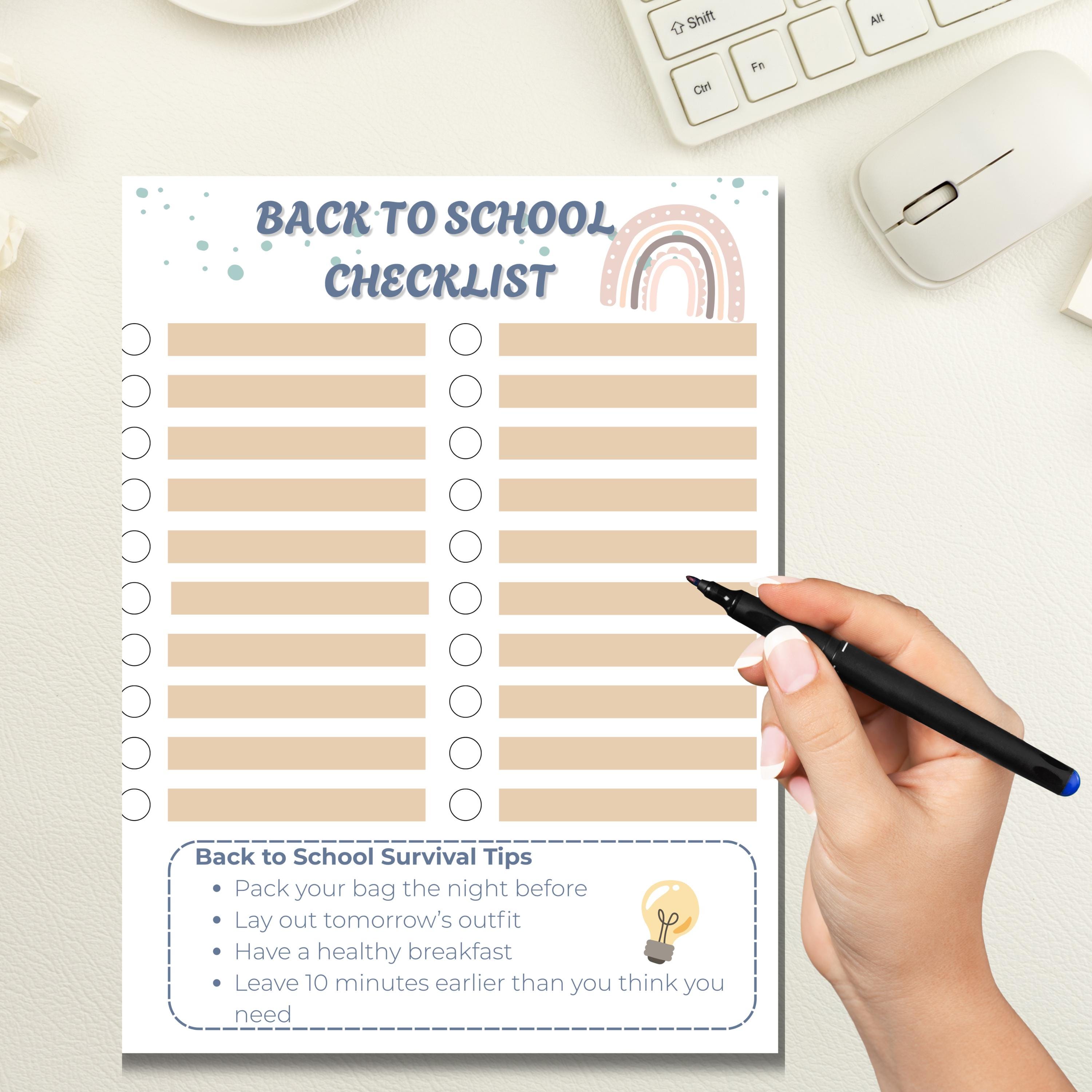 Back to School Checklist Printable Editable Canva Template - Kids ...