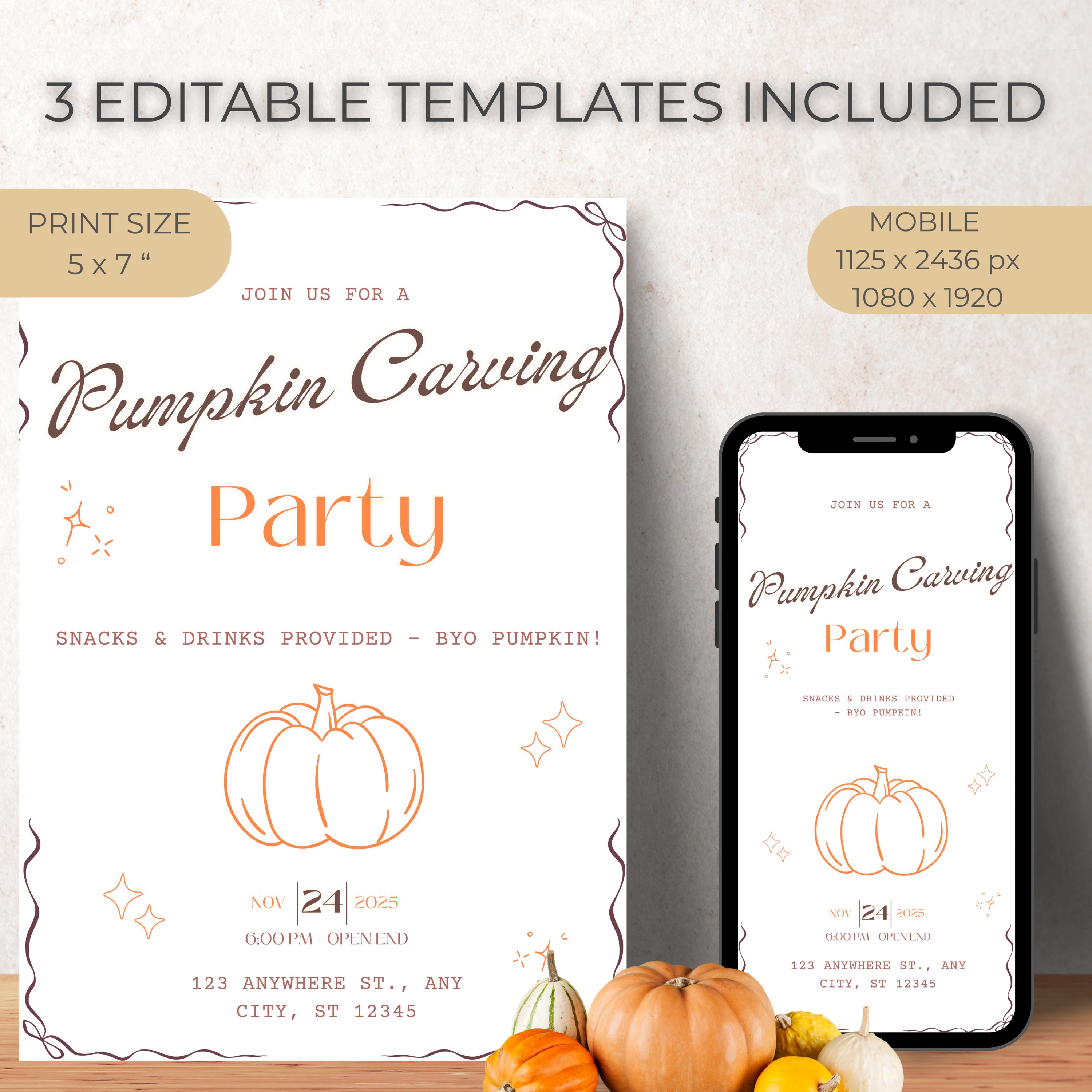 Pumpkin Carving Party Invitation Template Fall Halloween Invite