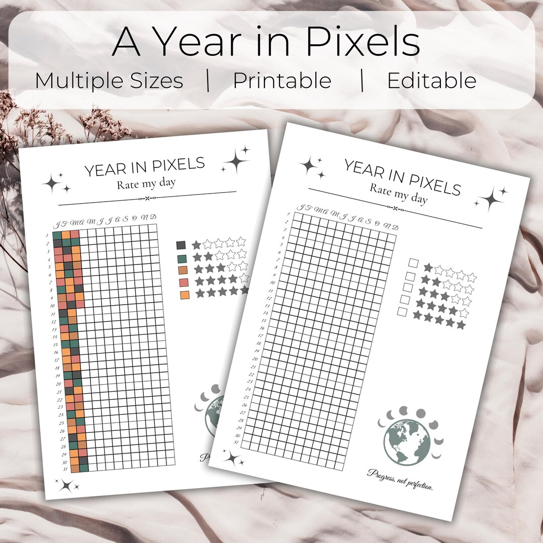 Year in Pixels Mood Tracker | Rate My Day | Printable & Editable PDF ...