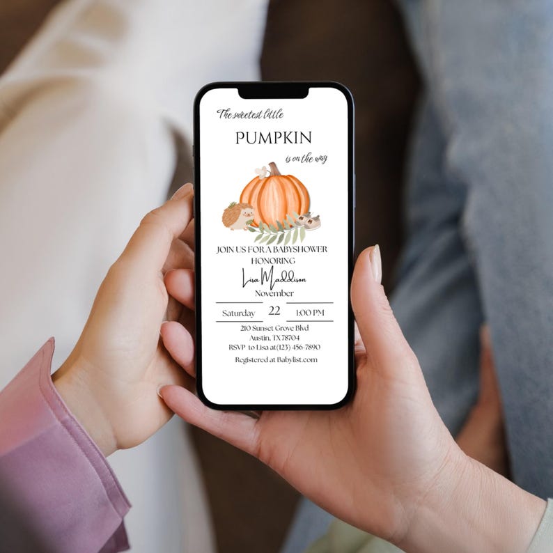 Rustic fall baby shower invitation – pumpkin and woodland animals theme – digital instant download