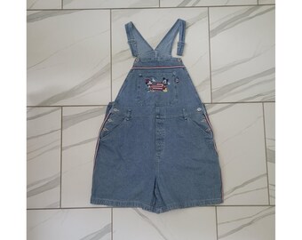 Vintage Y2k Disney Mickey & Minnie Denim Overalls 20w Flag 4th of July Patriotic