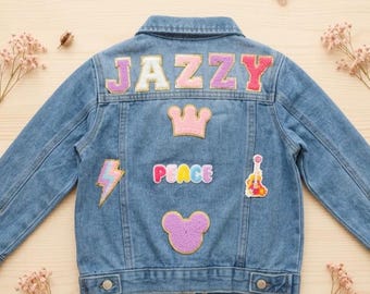 Chaqueta vaquera infantil personalizada, chaqueta con parche de nombre personalizado, regalo de cumpleaños para niños.