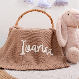 Baby Shower Gift Idea – Personalized Hand-Embroidered Name Blanket for Infants