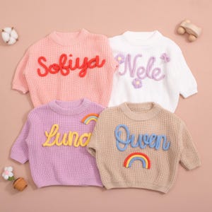 Hand Embroidered Baby Sweater | Custom Name Design | Baby Shower Gift