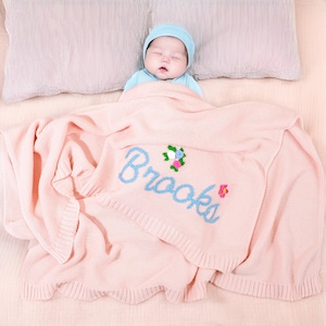 Personalized Nursery Name Blanket: Hand-Embroidered Ultra-Soft Keepsake for Newborns and Baby Showers
