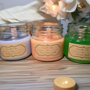 Velas de cera de soja en frasco de vidrio de 8 oz.