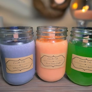 Velas de cera de soja en frasco de vidrio de 12 oz.