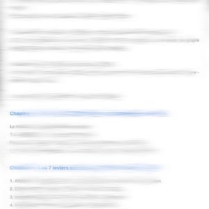 Peut inclure: Un document intitulé "Digital Freedom Code" avec du texte flou. Le document comprend des sections intitulées "Introduction" et "Chapitre", avec une liste de sept éléments. Le texte est de couleur claire sur fond blanc.