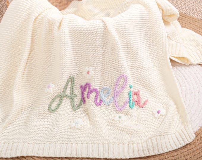 Personalized Infant Blanket | Hand-Embroidered Name Keepsake for Baby Showers
