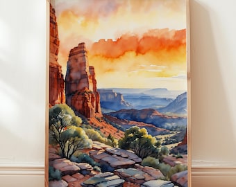 Desert Landscape Watercolor Print: Southwest Canyon Wall Art