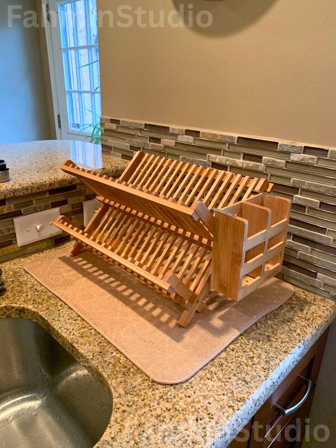 Multi Tier Bamboo Dish Drying Rack With Utensils Flatware Holder ...
