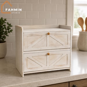 Double Layer Bamboo Bread Box for Kitchen Countertop | Bread Storage Bin | Kitchen Decor | Food Storage | Farmhouse Bread Box