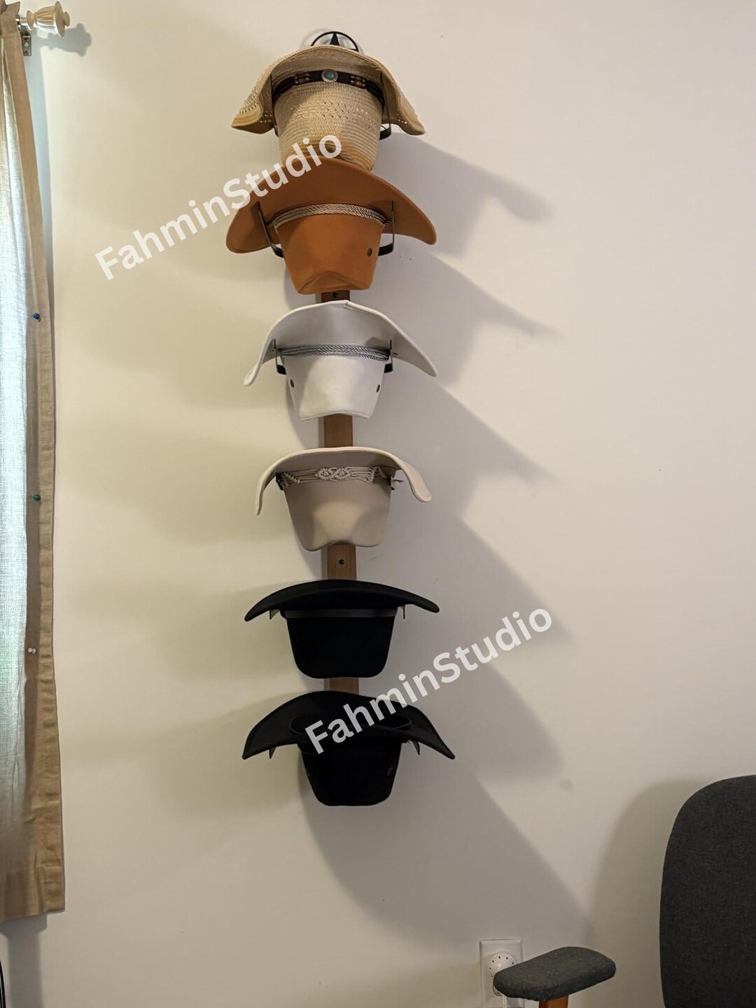 Large Hat Rack Wall Mounted Wood Cowboy Hat Holder | 3-piece Western Rack for up to 6 ...