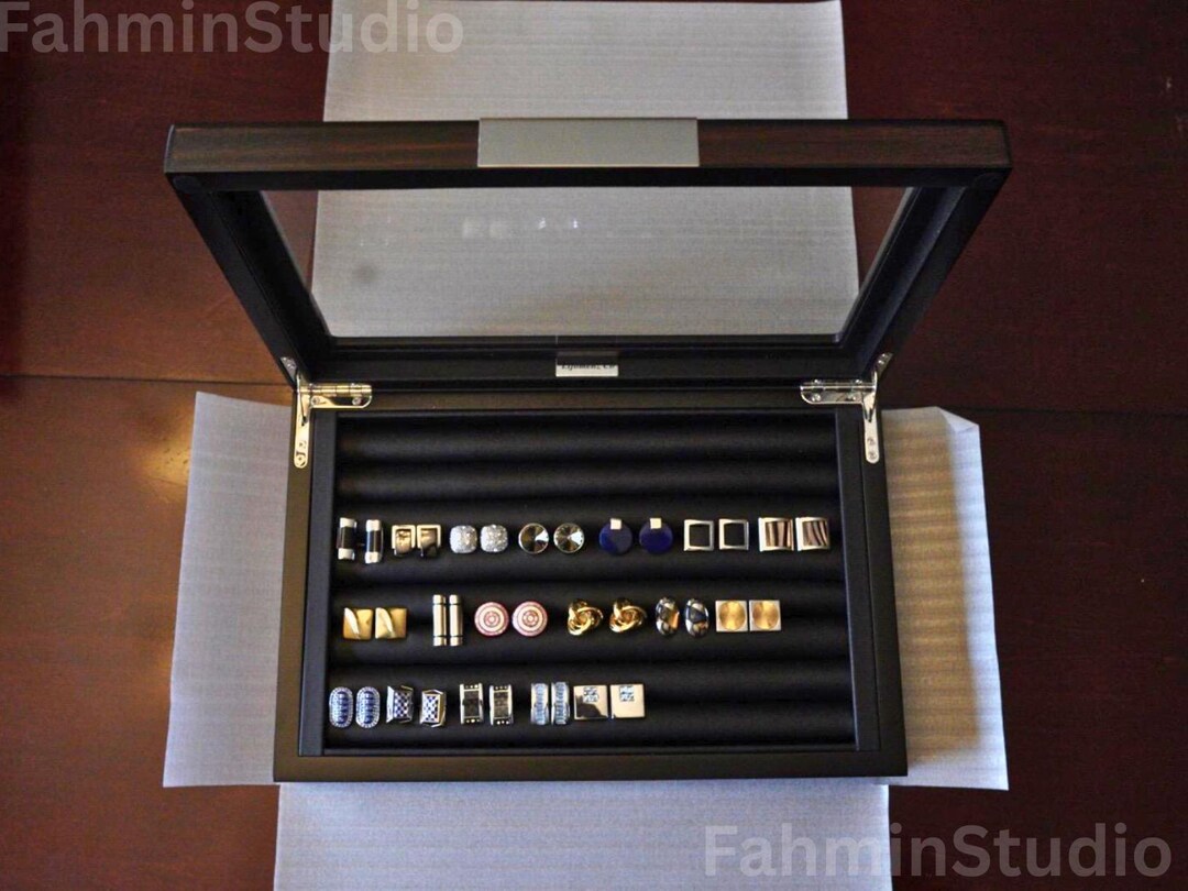 Luxury Wood Cufflink Box With Glass Window | Ring Box | Mens Jewelry ...