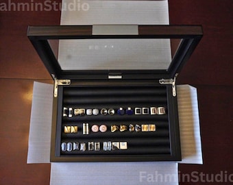 Luxury Wood Cufflink Box with Glass Window | Ring Box | Mens Jewelry Box | Groomsmen Box | Jewelry Box | Cufflink Organizer | Gift For Him