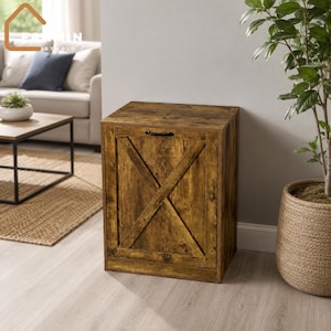 13 Gallons Wooden Free Standing Trash Can Cabinet | Tilt Out Trash Bin | Farmhouse Trash Bin | Hidden Trash Can | Kitchen Trash Bin