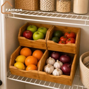 Bamboo Potato & Onion Storage Bin for Pantry Organizers | Vegetable Storage | Potato Bin | Onion Storage | Fruit Storage | Kitchen Decor