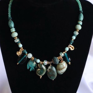 Inspired Shell & Turquoise Charm Necklace – Coastal Statement Jewelry – Gift for Her - Birthday - Boho Ocean Jewelry - Gift for Christmas